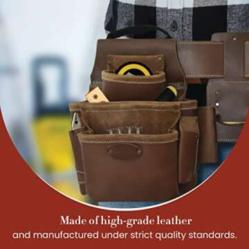 Style n Craft Leather Framer's Tool Belt Combo - 4 Piece Set for Men - Full-Grain Leather with 17 Pockets, Tape Holder & Hammer Loop - Heavy Duty Nylon Stitch - Ideal Carpenter's Tool Belt