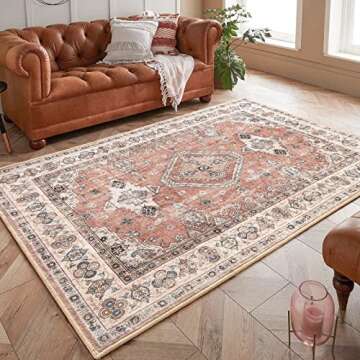 NOTASA 5x7 Area Rugs Boho Rug Washable Large Rugs for Living Room Non Slip Aztec Terracotta Oriental...
