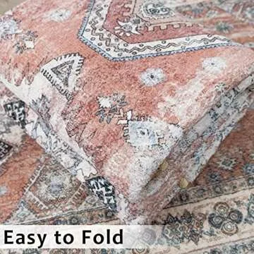 NOTASA 5x7 Area Rugs Boho Rug Washable Large Rugs for Living Room Non Slip Aztec Terracotta Oriental Vintage Carpet Moroccan Rug for Bedroom Bedside Dining Room Nursery Decor Flower (Peach/Orange)
