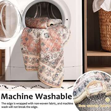 NOTASA 5x7 Area Rugs Boho Rug Washable Large Rugs for Living Room Non Slip Aztec Terracotta Oriental Vintage Carpet Moroccan Rug for Bedroom Bedside Dining Room Nursery Decor Flower (Peach/Orange)