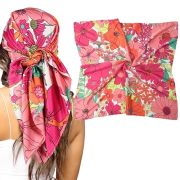 AWAYTR 35” Silk Scarf - Luxurious Printed Hair Bandana for Women in Rose Red