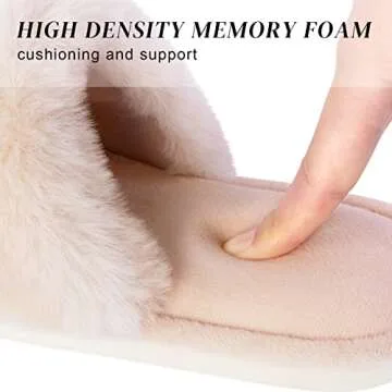 Parlovable Women's Faux Fur Slippers Fuzzy Flat Spa Fluffy Open Toe House Shoes Indoor Outdoor Slip on Memory Foam Slide Sandals Beige 7-8