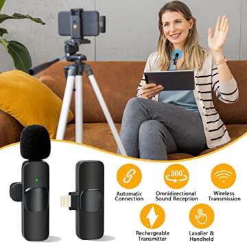 Tofune Wireless Lavalier Lapel Microphone for iPhone iPad Professional Wireless Clip Mic - Cordless ...