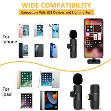 Tofune Wireless Lavalier Lapel Microphone for iPhone iPad Professional Wireless Clip Mic - Cordless Omnidirectional Condenser Recording Mic for Interview Video Podcast Vlog YouTube