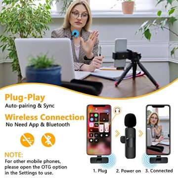Tofune Wireless Lavalier Lapel Microphone for iPhone iPad Professional Wireless Clip Mic - Cordless Omnidirectional Condenser Recording Mic for Interview Video Podcast Vlog YouTube