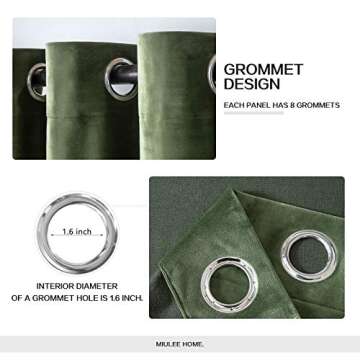 MIULEE Velvet Curtains Olive Green Long Elegant Grommet Blackout Drapes 52x96 Inch