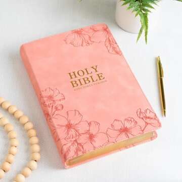 KJV Holy Bible, Giant Print with Cross-References, Soft Pink LeatherTouch with Floral Cover Design, ...