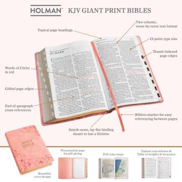 KJV Giant Print Holy Bible Soft Pink LeatherTouch with Features