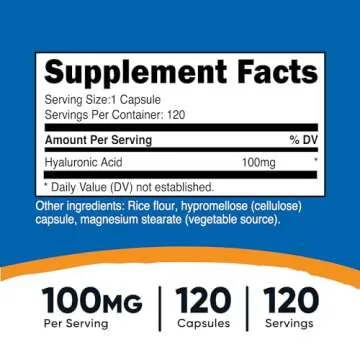 Nutricost Hyaluronic Acid Capsules 100mg,120 Vegetarian Capsules - Gluten Free, Non-GMO
