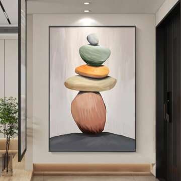 Printed on Canvas Abstract Still Life Painting Zen Stone Feng Shui Posters Prints Wall Art for Living Room Decor Pictures 80x133cm/32x52inch With Black Framed Ready to Hang