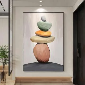 Printed on Canvas Abstract Still Life Painting Zen Stone Feng Shui Posters Prints Wall Art for Living Room Decor Pictures 80x133cm/32x52inch With Black Framed Ready to Hang