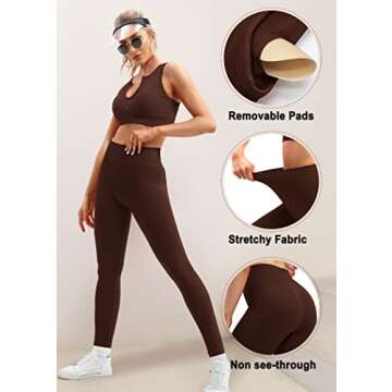 IUGA Workout Sets for Women 2 Piece Workout Outfits Women Workout Leggings with Ribbed Crop Top Yoga Gym Activewear Set