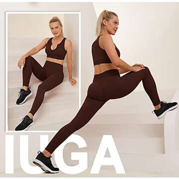 IUGA Workout Sets for Women 2 Piece Workout Outfits Women Workout Leggings with Ribbed Crop Top Yoga Gym Activewear Set