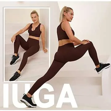 IUGA Workout Sets for Women 2 Piece Workout Outfits Women Workout Leggings with Ribbed Crop Top Yoga Gym Activewear Set