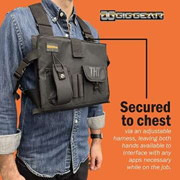 Gig Gear Two Hand Touch Tablet Chest Harness for iPad and Samsung Tablets - Rugged Tablet Carrying Case with Strap and Compartments - Heavy Duty iPad Chest Mount for 12.9 Inch Mobile Device (Black)