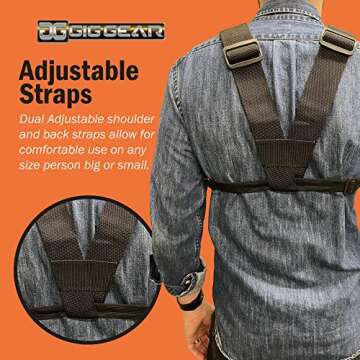 Gig Gear Two Hand Touch Tablet Chest Harness for iPad and Samsung Tablets - Rugged Tablet Carrying Case with Strap and Compartments - Heavy Duty iPad Chest Mount for 12.9 Inch Mobile Device (Black)