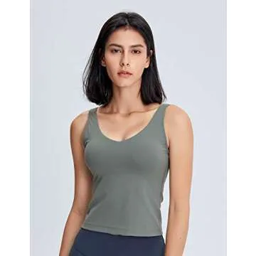 POSHDIVAH Women Sports Bra Longline Padded Tank Top Naked Feeling Workout Fitness Running Yoga Tops Gray Green Medium