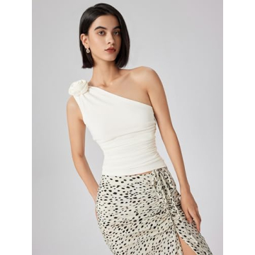 CIDER Elegant Asymmetrical Rosette Ruched Crop Top