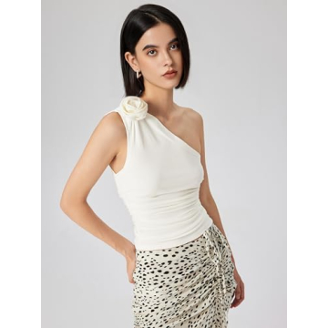 CIDER Elegant Asymmetrical Rosette Ruched Crop Top
