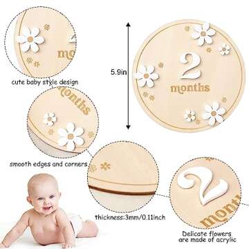 Wooden Boho Daisy Flower Milestone Cards - 1-12 Months Interchangeable Milestone Card Decor,Baby Par...