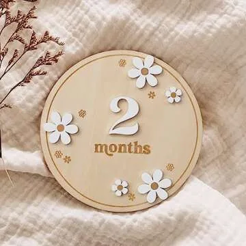 Wooden Boho Daisy Flower Milestone Cards - 1-12 Months Interchangeable Milestone Card Decor,Baby Party Photo Prop，Full Moon Background Decoration Props. (2-12 Months Daisy Flower Milestone Cards)