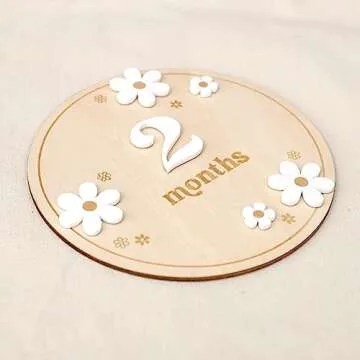 Wooden Boho Daisy Flower Milestone Cards - 1-12 Months Interchangeable Milestone Card Decor,Baby Party Photo Prop，Full Moon Background Decoration Props. (2-12 Months Daisy Flower Milestone Cards)
