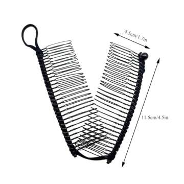 Stretchy Banana Clip Hair Vintage Clincher Comb Tool for Thick Thin Curly Hair Stretch & Adjust - Decorative Sturdy & Lightweight - No Pressure or Headaches-Cord w/Bar Closur (Medium Black 30-Teeth)