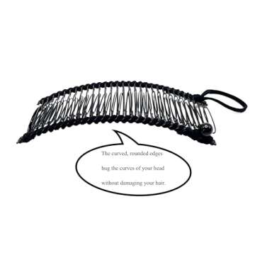 Stretchy Banana Clip Hair Vintage Clincher Comb Tool for Thick Thin Curly Hair Stretch & Adjust - Decorative Sturdy & Lightweight - No Pressure or Headaches-Cord w/Bar Closur (Medium Black 30-Teeth)