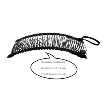 Stretchy Banana Clip Hair Vintage Clincher Comb Tool for Thick Thin Curly Hair Stretch & Adjust - Decorative Sturdy & Lightweight - No Pressure or Headaches-Cord w/Bar Closur (Medium Black 30-Teeth)