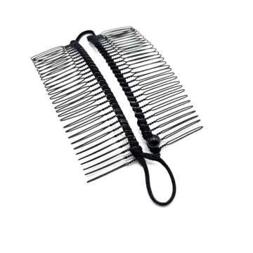 Stretchy Banana Clip Hair Vintage Clincher Comb Tool for Thick Thin Curly Hair Stretch & Adjust - Decorative Sturdy & Lightweight - No Pressure or Headaches-Cord w/Bar Closur (Medium Black 30-Teeth)