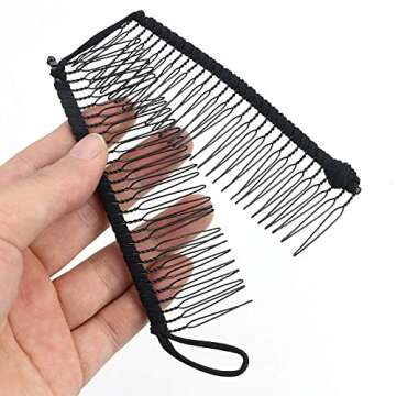 Stretchy Banana Clip Hair Vintage Clincher Comb Tool for Thick Thin Curly Hair Stretch & Adjust - Decorative Sturdy & Lightweight - No Pressure or Headaches-Cord w/Bar Closur (Medium Black 30-Teeth)