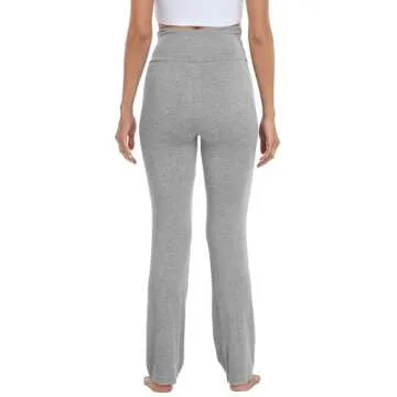 HDE Women's Fold Over Waist Yoga Lounge Pants Flare Leg Workout Leggings (Heather Gray, Small)