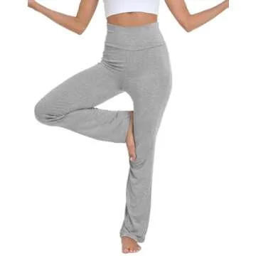 HDE Women's Fold Over Waist Yoga Lounge Pants Flare Leg Workout Leggings (Heather Gray, Small)