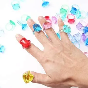 100 Pcs Gem Rings Toys for Kids, Bulk Toys Diamond Ring Party Favors for Boys Girls Toddlers, Colorful Princess Ring Dress Up Accessories for Carnival PrizesGoodie Bag Stuffers, Pinata Fillers