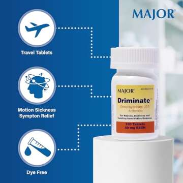 MAJOR Driminate - Dimenhydrinate 50mg Motion Sickness Tablets - Anti-Nausea Medicine - 100 Tablets