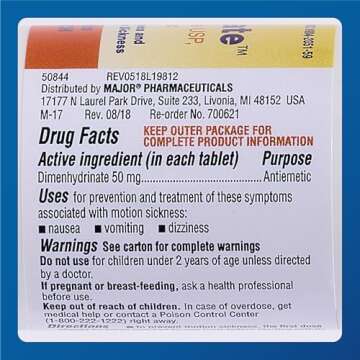 MAJOR Driminate - Dimenhydrinate 50mg Motion Sickness Tablets - Anti-Nausea Medicine - 100 Tablets