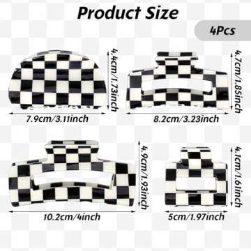 4Pcs Checkered Hair Claw Clips, Non-Slip Hair Jaw Clips for Thick, Thin, Curly, Straight, Long Hair,...