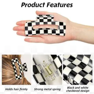 4Pcs Checkered Hair Claw Clips, Non-Slip Hair Jaw Clips for Thick, Thin, Curly, Straight, Long Hair, Simple Style Black and White Square Claw Clips, Women's Hair Accessories