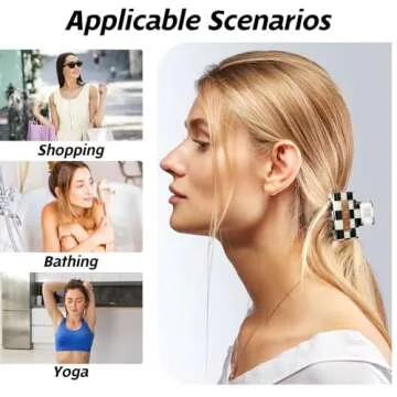 4Pcs Checkered Hair Claw Clips, Non-Slip Hair Jaw Clips for Thick, Thin, Curly, Straight, Long Hair, Simple Style Black and White Square Claw Clips, Women's Hair Accessories