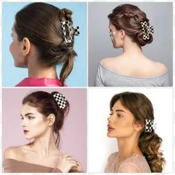 4Pcs Checkered Hair Claw Clips, Non-Slip Hair Jaw Clips for Thick, Thin, Curly, Straight, Long Hair, Simple Style Black and White Square Claw Clips, Women's Hair Accessories