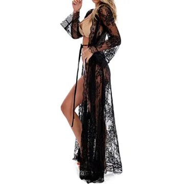 Sexy Long Lace Gown See Through Robe for Women