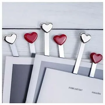 6pcs Metal Heart Shaped Bookmark, Cute Bookmarks, Book Markers for Reading Metal Bookmark for Book Lover Gift Bookmarks for Women Girls. (Silver, Red)