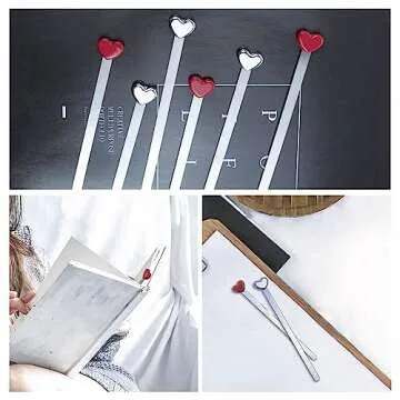 6pcs Metal Heart Shaped Bookmark, Cute Bookmarks, Book Markers for Reading Metal Bookmark for Book Lover Gift Bookmarks for Women Girls. (Silver, Red)