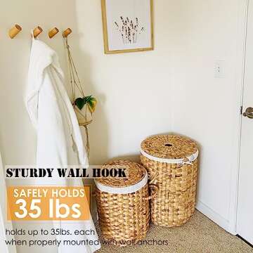 Felidio Wall Hooks, Natural Wood Coat Hooks Wall Mounted (2 Pack) - Rustic Wall Coat Rack Hat Hooks Robe Hook Entryway Wall Hangers Heavy Duty Hooks for Hanging Towels (Beech Wood)