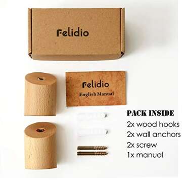 Felidio Wall Hooks, Natural Wood Coat Hooks Wall Mounted (2 Pack) - Rustic Wall Coat Rack Hat Hooks Robe Hook Entryway Wall Hangers Heavy Duty Hooks for Hanging Towels (Beech Wood)