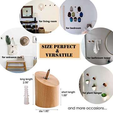 Felidio Wall Hooks, Natural Wood Coat Hooks Wall Mounted (2 Pack) - Rustic Wall Coat Rack Hat Hooks Robe Hook Entryway Wall Hangers Heavy Duty Hooks for Hanging Towels (Beech Wood)