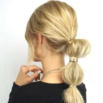 PEOVLVN 3 Pcs Gold Hair Cuffs, 1 Inch Metal Ponytail Cuff Gold Hair Tie Ponytail Holder Hair Clips Decorative Barrettes for Women Girls Long Hair Ponytail Hair Accessories