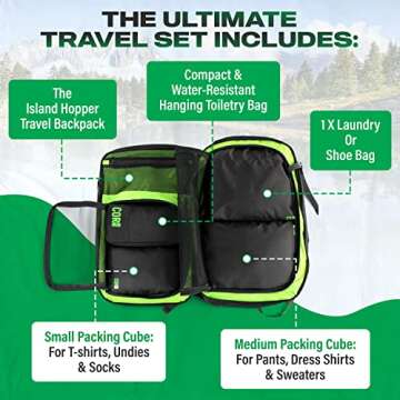 COR Surf Carry On Travel Backpack Bundle | Island Hopper Travel Backpack with Toiletry Bag and Compr...