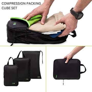 COR Surf Carry On Travel Backpack Bundle | Island Hopper Travel Backpack with Toiletry Bag and Compression Packing Cube Set (40L, Black)