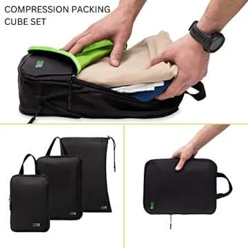 COR Surf Carry On Travel Backpack Bundle | Island Hopper Travel Backpack with Toiletry Bag and Compression Packing Cube Set (40L, Black)